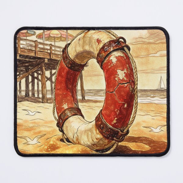 Item preview, Vintage Retro Beach Lifebuoy Nostalgic Coastal Illustration designed and sold by Hen-C-Art.