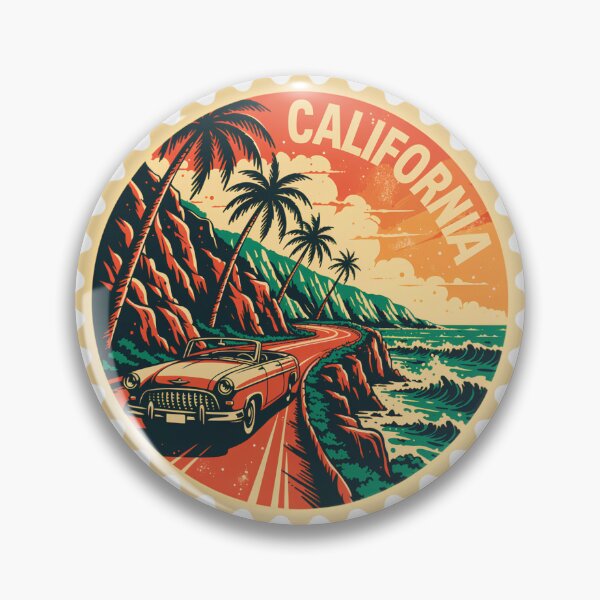 Item preview, California Coastal Road Trip Stamp Vintage Convertible Beach Design designed and sold by ArcticFoxStudio.