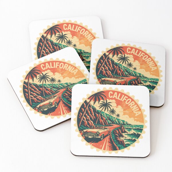 Item preview, California Coastal Road Trip Stamp Vintage Convertible Beach Design designed and sold by ArcticFoxStudio.