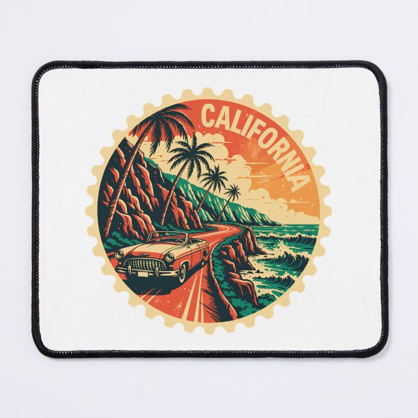 Item preview, California Coastal Road Trip Stamp Vintage Convertible Beach Design designed and sold by ArcticFoxStudio.