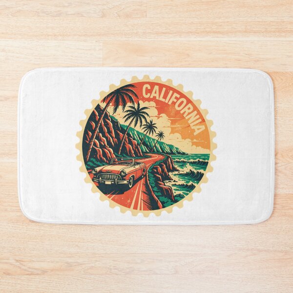 Item preview, California Coastal Road Trip Stamp Vintage Convertible Beach Design designed and sold by ArcticFoxStudio.