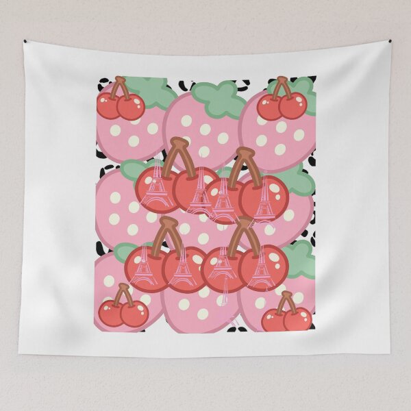 Item preview,  Paris Eiffel Tower Cherry Strawberry Polka Dot Pink Cute Art Print designed and sold by Extremeallie.