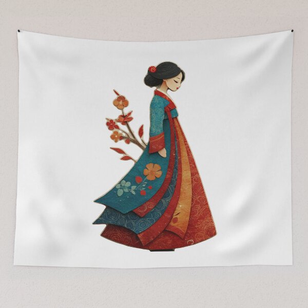 Item preview, Elegant Korean Woman in Traditional Hanbok Dress designed and sold by colorful-white.