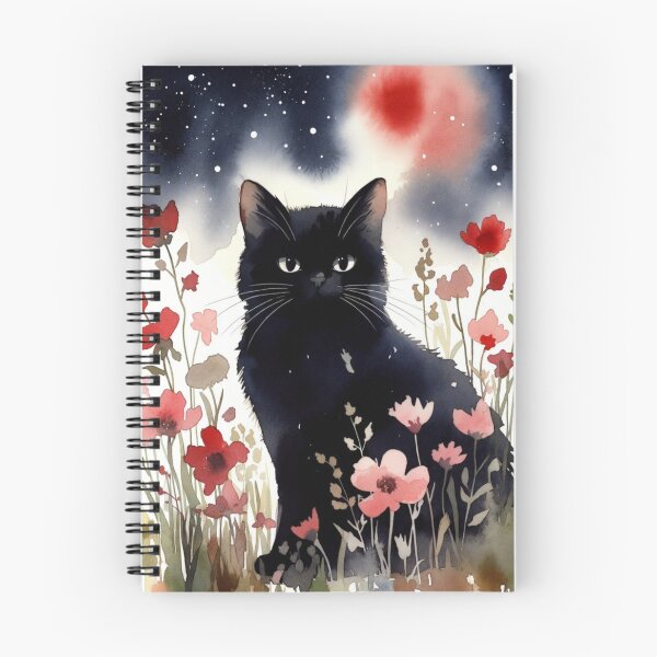 Item preview, Midnight Black Cat in Wildflower Garden | Watercolor Floral Cat Illustration designed and sold by GalleryPeak.