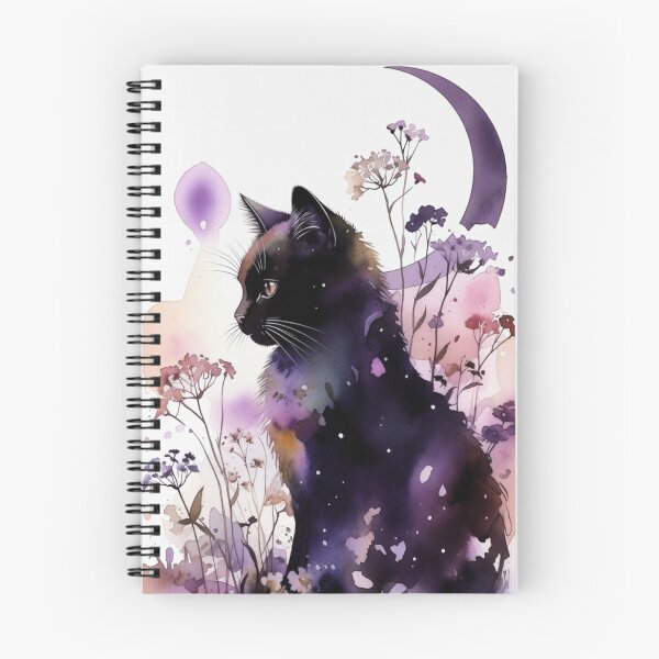 Item preview, Moonlit Black Cat Watercolor Art | Purple Celestial Floral Cat Illustration designed and sold by GalleryPeak.