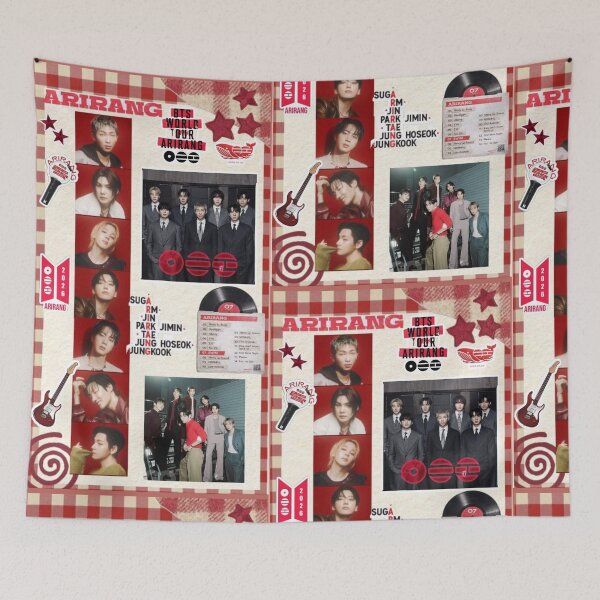 Item preview, BTS Arirang Collage | Vintage Red Kpop Aesthetic Poster designed and sold by KryaArts27.