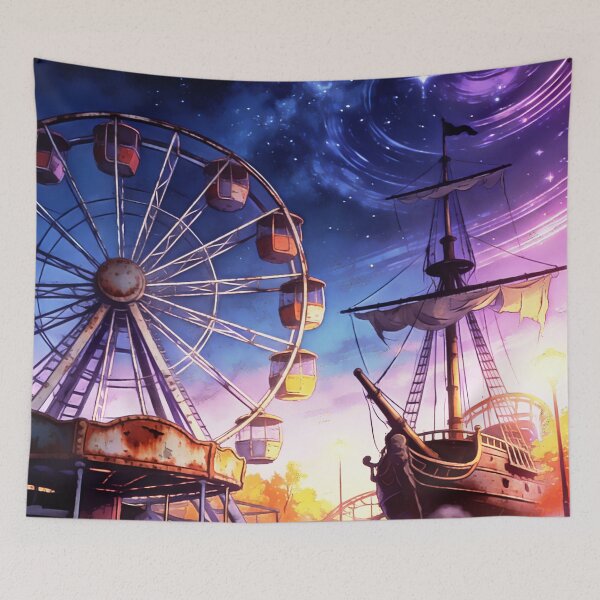 Item preview, Psychedelic Cosmic Ferris Wheel Abandoned Amusement Park Art designed and sold by Hen-C-Art.