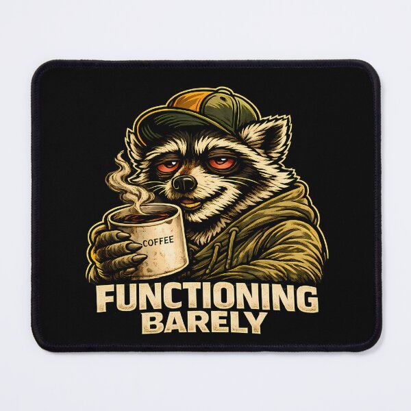 Item preview, Functioning Barely Raccoon Coffee Shirt, Burnout Meme Hoodie, Tired Trash Panda Graphic Tee, Caffeine Chaos Streetwear designed and sold by clockedoutwearshop.