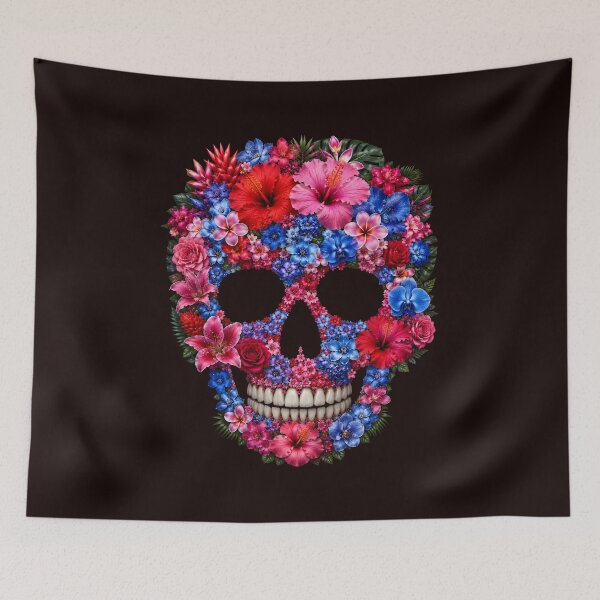 Item preview, Pink & Blue Flower skull designed and sold by DuffWebTShirts.