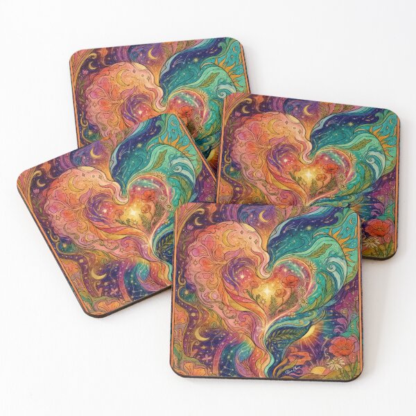 Item preview, Psychedelic Cosmic Heart Art Nouveau Celestial Boho Illustration designed and sold by Hen-C-Art.