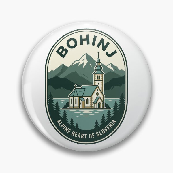Item preview, Retro Bohinj Slovenia Alpine Lake Mountain Badge designed and sold by k3rstman1.