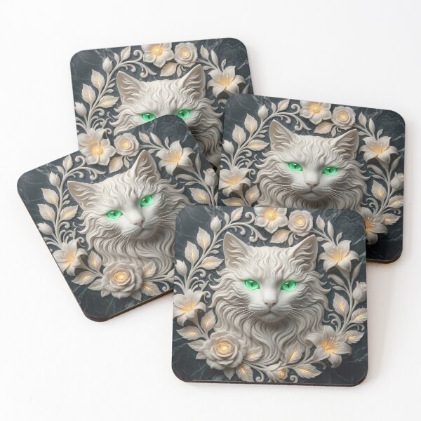Item preview, White Cat Sculpture with Flowers designed and sold by AnnArtshock.