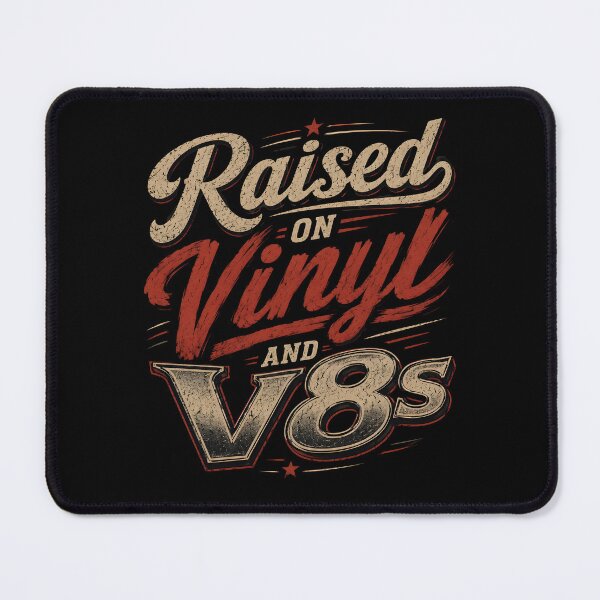 Item preview, Raised on Vinyl and V8s Retro Design | Vintage Car & Music Aesthetic designed and sold by Lina Caro.
