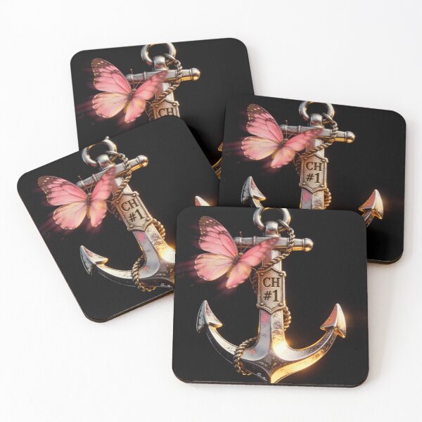 Item preview, Vintage Metallic Anchor with Pink Butterfly Retro Pop Art designed and sold by Hen-C-Art.