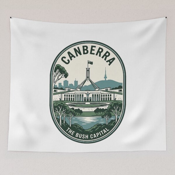 Item preview, Canberra Australia Parliament House Retro Travel Badge designed and sold by k3rstman1.