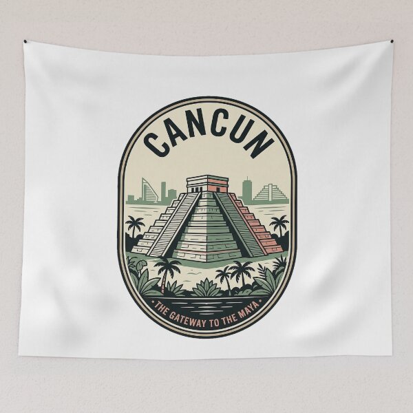 Item preview, Cancun Mexico Vintage Mayan Pyramid Travel Badge designed and sold by k3rstman1.