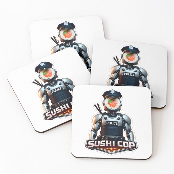 Item preview, Cyberpunk Sushi Cop - Futuristic Mech Roll Sticker designed and sold by Surreal Characters & Cute Pups.