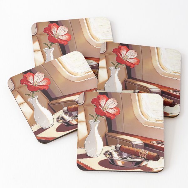 Item preview, Luxury Private Jet Cigar and Red Flower Vintage Illustration designed and sold by Hen-C-Art.