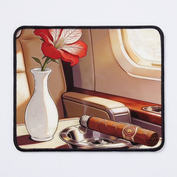 Artikelvorschau, Vintage-Illustration: Luxus-Privatjet, Zigarre und rote Blume entworfen und verkauft von Hen-C-Art.