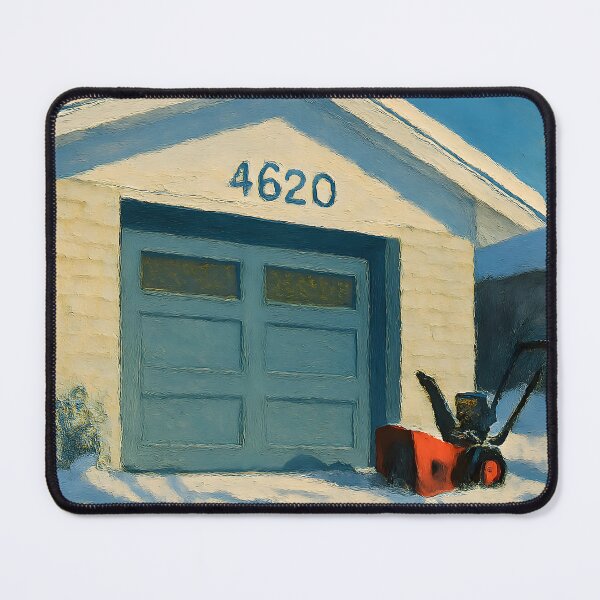 Item preview, Snowy Garage Winter Scene With Red Snowblower Painting designed and sold by PandaTShirtShop.