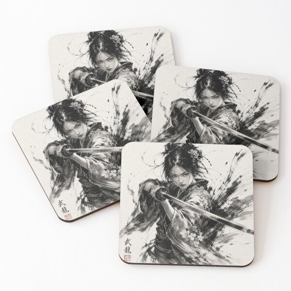 Item preview, Sakura Blade — Japanese Ink Wash Samurai Woman Art Print designed and sold by BuryuJapanArt.