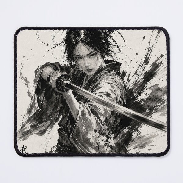 Item preview, Sakura Blade — Japanese Ink Wash Samurai Woman Art Print designed and sold by BuryuJapanArt.