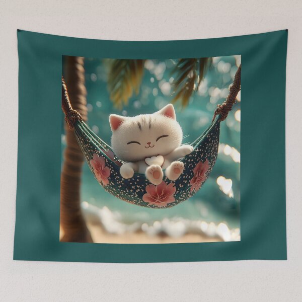 Item preview, Cute Cat Sleeping in a Beach Hammock designed and sold by colorful-white.