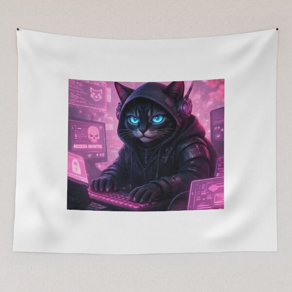 Item preview, Cyberpunk Hacker Cat Sakura – Pink Cherry Blossom designed and sold by Neo Tokio.