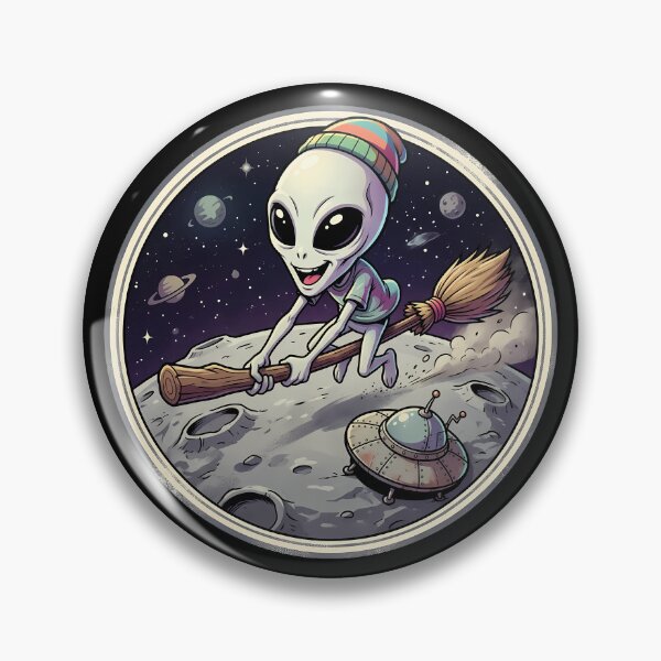 Item preview, Funny Alien Riding Witch Broomstick On The Moon designed and sold by Sunkhung.