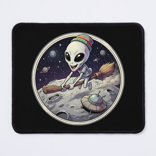 Item preview, Funny Alien Riding Witch Broomstick On The Moon designed and sold by Sunkhung.
