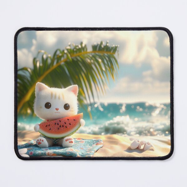 Item preview, Cute Cat Eating Watermelon on the Beach designed and sold by colorful-white.