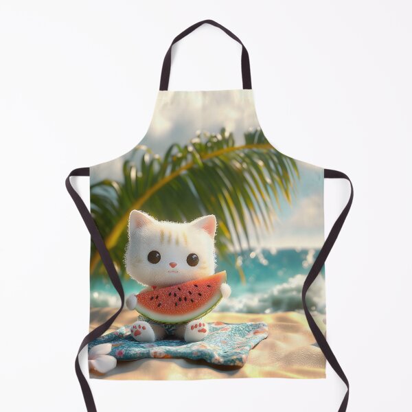 Item preview, Cute Cat Eating Watermelon on the Beach designed and sold by colorful-white.