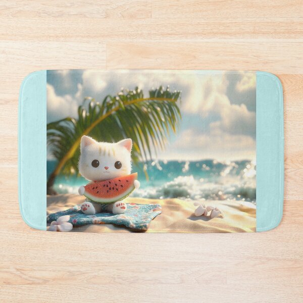 Item preview, Cute Cat Eating Watermelon on the Beach designed and sold by colorful-white.