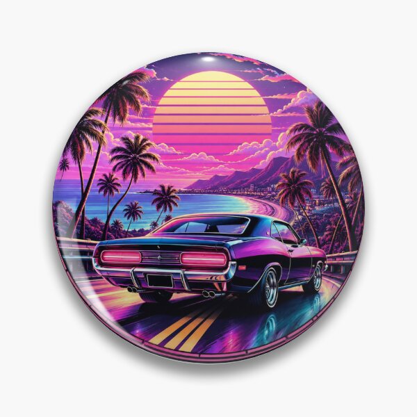 Item preview, Neon Sunset Muscle Car – Retro Synthwave Vaporwave Coastal Drive designed and sold by allin14fun.