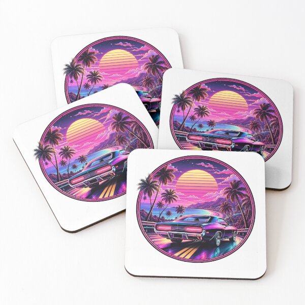 Item preview, Neon Sunset Muscle Car – Retro Synthwave Vaporwave Coastal Drive designed and sold by allin14fun.