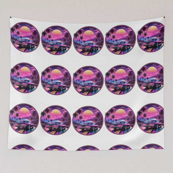 Item preview, Neon Sunset Muscle Car – Retro Synthwave Vaporwave Coastal Drive designed and sold by allin14fun.