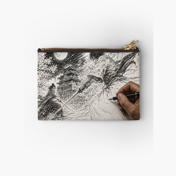 Item preview, Moonlit Duel — Samurai Ink Drawing in Progress Art Print designed and sold by BuryuJapanArt.