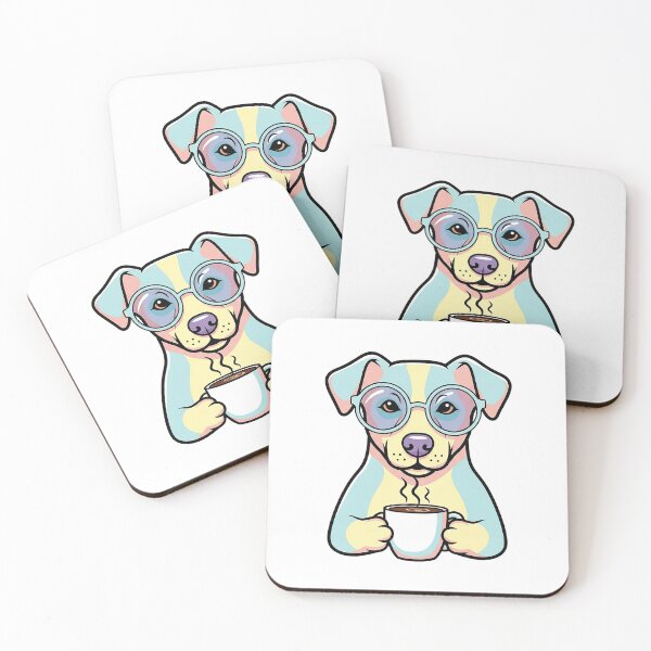 Item preview, Cute Pastel Dog with Glasses Drinking Coffee designed and sold by Osmose-Studio ⭐⭐⭐⭐⭐.