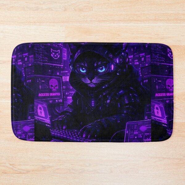 Item preview, Cyberpunk Hacker Cat Purple – Violet Neon Den designed and sold by Neo Tokio.