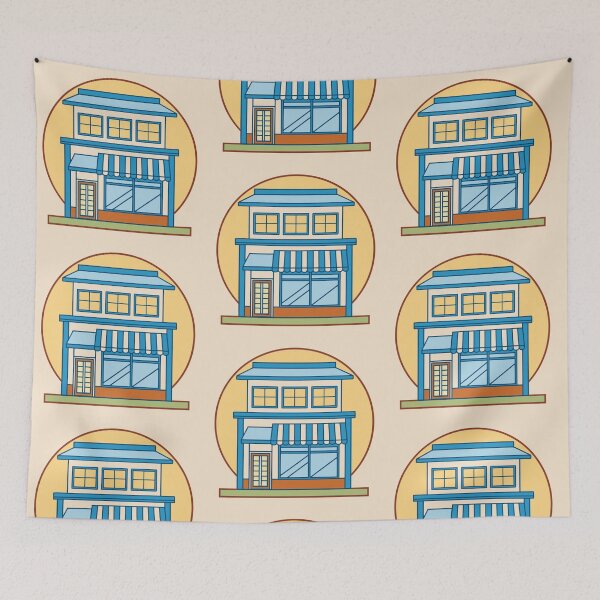 Item preview, nostalgic asian bakery storefront in morning sunlight designed and sold by Senglaopattern.