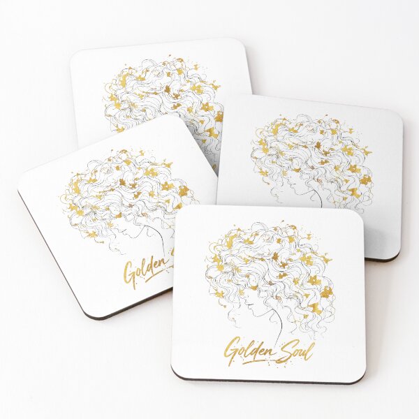 Item preview, Golden Soul Minimalist Line Art Woman Curly Hair Gold Foil designed and sold by MalisoStickers.