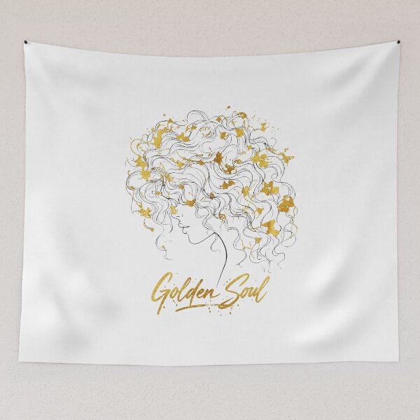 Item preview, Golden Soul Minimalist Line Art Woman Curly Hair Gold Foil designed and sold by MalisoStickers.