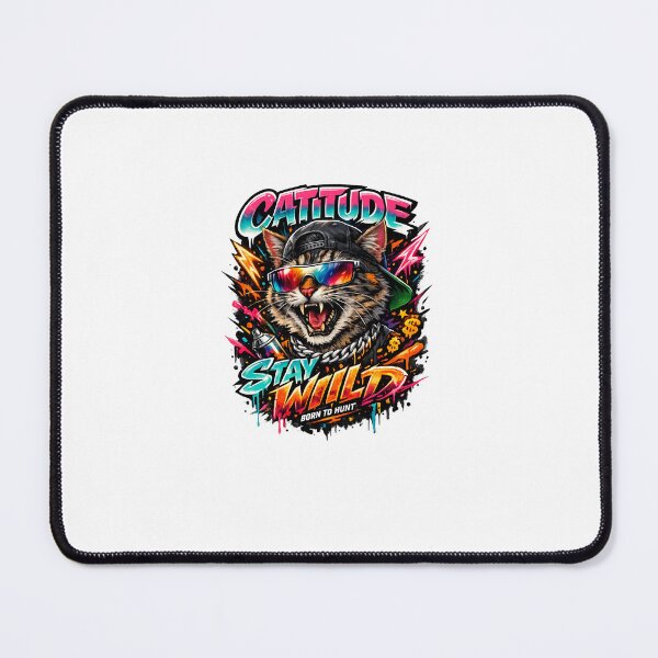 Item preview, Cattitude Stay Wild Retro Streetwear Cat designed and sold by AchraffPrint.