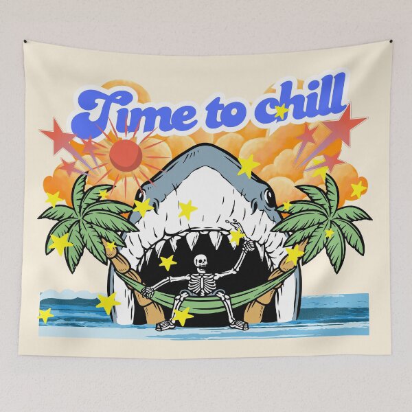 Item preview, Time To Chill Shark Skeleton Hammock - Retro Summer Vibe designed and sold by SilverSeaBKK.