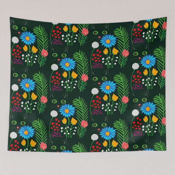 Item preview, Colorful Cat and Floral Pattern designed and sold by Elaine M Hayward .