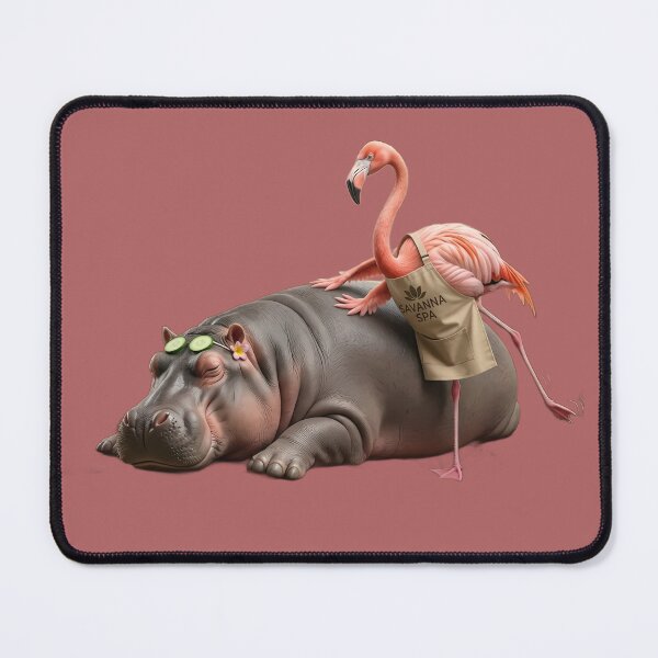 Item preview, Heavy Lifting Funny Hippo and Flamingo Spa Day designed and sold by SoftAuraStudi0.