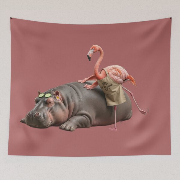 Item preview, Heavy Lifting Funny Hippo and Flamingo Spa Day designed and sold by SoftAuraStudi0.
