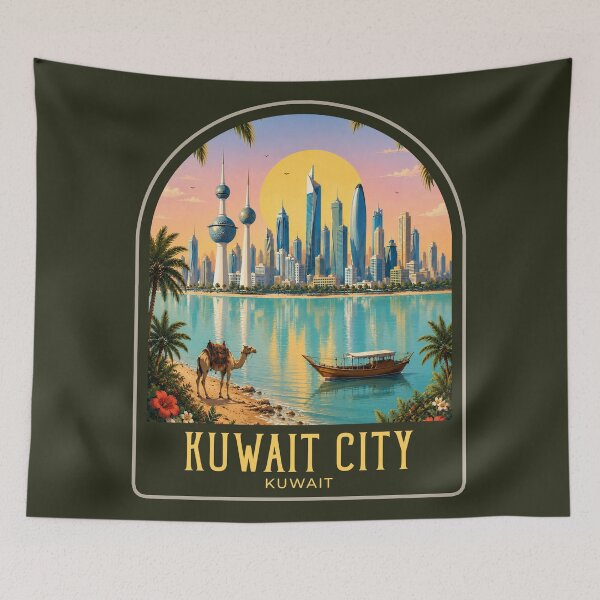 Item preview, Kuwait City Vintage Travel Illustration designed and sold by HomeLivingCo.