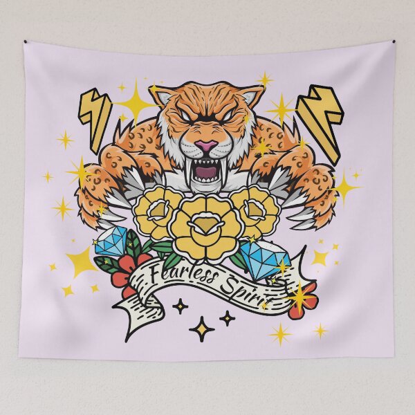 Item preview, Fearless Spirit - Traditional Tattoo Angry Tiger Flash Art designed and sold by SilverSeaBKK.