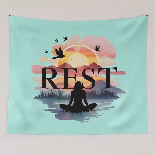 Item preview, REST Meditation Sunset Design | Peaceful Mindfulness Yoga Artwork designed and sold by innerfaith.